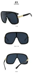 Viste dettagliate di occhiali da sole aviator neri oversize da angoli laterali frontali retro