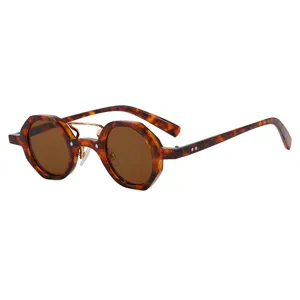 Hip-hop punk tortoise shell sunglasses with irregular small round frame for women
