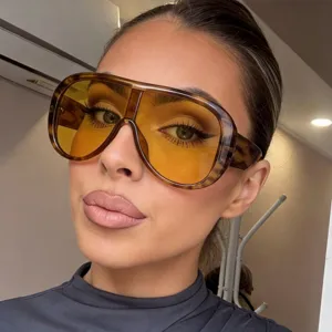 Damen Einteilige Großer Rahmen Sonnenbrille Modisch Trendig PC Shield UV400 Schutz Oversized Schildpatt Brillen