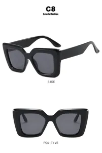 Detailansicht der stilvollen übergroßen schwarzen Brille mit quadratischem Rahmen für Mode