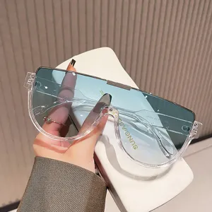 Occhiali da sole aviator oversize monopezzo con lenti blu sfumate moda