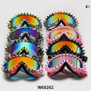 Detailed view of multiple spiked punk style outdoor cycling and ski goggles