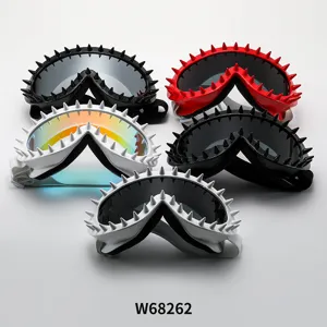 Detailed group showcase of rivet studded cycling goggles in black, red, and white frames