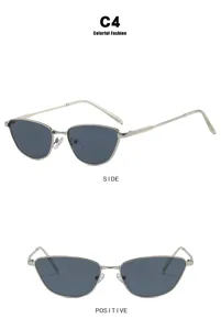 Primer plano detallado de gafas de sol cat-eye plateadas vista lateral