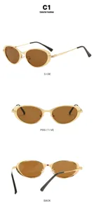 Vue multi-angle de lunettes de soleil ovales vintage en métal avec monture dorée