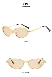Lunettes de soleil ovales en métal vintage, vues de face et de côté, verres marron