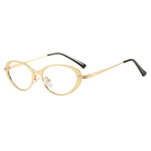 Lunettes de soleil élégantes à monture ovale dorée pour femmes, style rétro chic