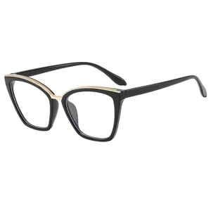 Stilvoller Katzenauge Blaulichtfilter Brillenrahmen mit goldenem Metall-Zierrand für Damen.