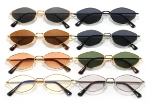 Collection of vintage polygonal metal sunglasses with various tinted lenses and frames