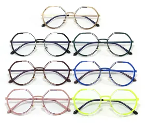 Detailed display of round anti-blue light glasses frames in multiple vibrant colors