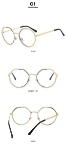 Detailed views of gold round anti-blue light glasses frames from multiple angles