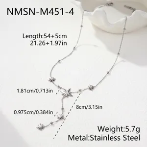 Detailed technical measurements of stainless steel eight-pointed star tassel drop necklace