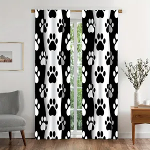 Black and white paw print curtains for pet lovers bedroom living room home decor
