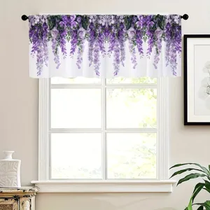 Pastoral style purple wisteria floral print window valance for kitchen cafe decor