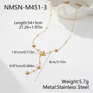 Detailed dimensions of gold-plated stainless steel eight-pointed star tassel necklace