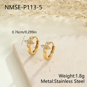 Gold-plated stainless steel flower hoop earrings with zircons, weight 1.8g, size 0.76cm