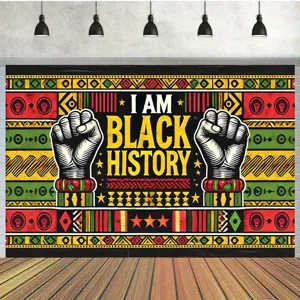 Black History Month Photography Backdrop I Am Black History Pan African Colors Silhouette Fist Wall Hanging Tapestry Party Decor