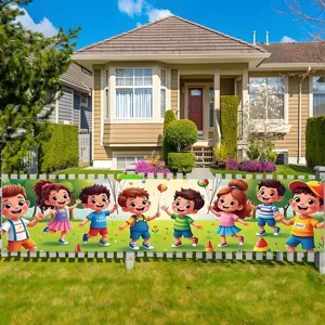 Polyester Cartoon Children Balloon Print Backdrop Banner Hanging Flag For Kids Party Activities Decoration outdoor School Celebrations