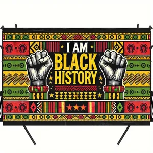 Black History Month photography backdrop featuring clenched fists and tribal patterns