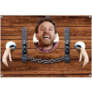 Sfondo fotografico a tema prigioniero in legno per scenografie di escape room