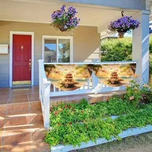 Bandiera decorativa a ventaglio a tema tramonto sulla spiaggia per decoro del portico