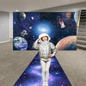 Ruimtevaart astronaut thema achtergrond met sterrenstelsel loper voor kinderen feest