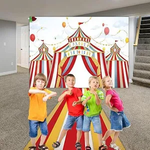 Circus Carnival Theme Backdrop And Stripes Runner Set 100D Polyester Photography Prop For Kids Birthday Party Decoration