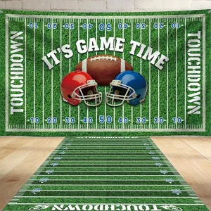 American Football Theme Party Decoration Set Realistic Football Field Backdrop And Grass Runway Floor Runner For Sports Event Birthday Party Decor