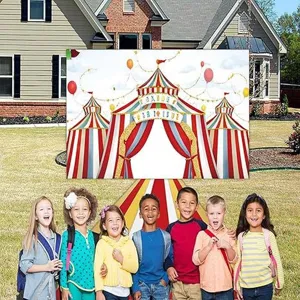 Circus theme photography backdrop and floor runner for kids birthday party decoration