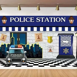 Cartoon Police Station Theme Photography Backdrop Polyester Police Car Print Kids Birthday Party Decoration Photo Background Cloth
