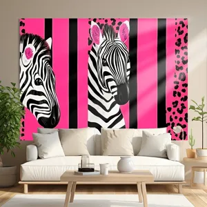 Sfondo Fotografico con Stampa Zebra Leopardo Rosa Nero Moda Strisce Animali Decorazione Festa Arazzo Artistico da Parete
