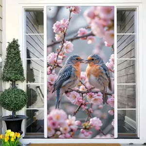 Kolibrie Bloemen Lente Deurafdekking Welkom Banner Polyester Stof Hangende Tapijt Voor Huis Veranda Feest Decoratie