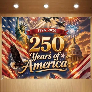250th anniversary America photography backdrop with landmarks and fireworks for party decoration