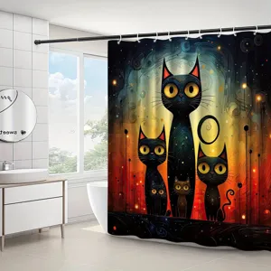 Abstrakter Katzenkunst Duschvorhang für moderne Badezimmerdekoration mit lebendigen Farben