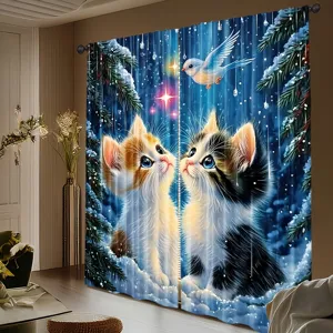 Tende carine con gattini che guardano le stelle per l'arredamento di camera e soggiorno