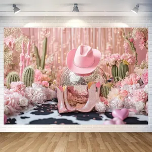 Toile de fond de photographie de cowboy western rose decoration de fete impression vache