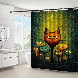 Lebhafter Duschvorhang mit abstraktem Katzen-Thema für moderne Badezimmerdekoration