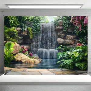Lush tropical waterfall photography backdrop with green plants for party decoration studio
