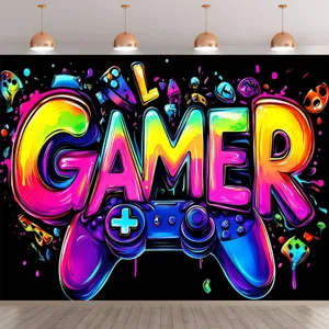 Φόντο φωτογραφίας με θέμα gamer γκράφιτι νέον για διακόσμηση παιδικού πάρτι