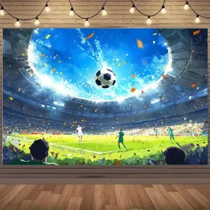 High-quality soccer stadium photography backdrop for football themed party decorations.