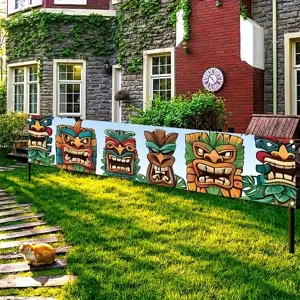 Banner maschera Tiki hawaiana per festa tropicale e decorazione recinzione giardino