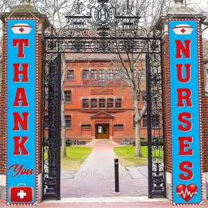 Blaue und rote Dankeschön-Banner für Krankenschwestern zur Dekoration am Pflegetag
