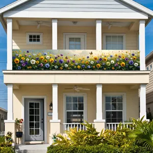 Floral Butterfly Print Garden Banner Outdoor Yard Fence Decoration Spring Pastoral Polyester Horizontal Banner