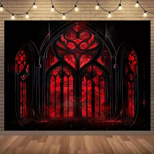 Gothic Horror Photography Backdrop Red Black Arch Door Welcome to Hell Halloween Party Decoration Photography Background Tapestry Banner