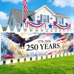 Vibrant USA 250th anniversary commemorative banner featuring eagle and stars flag design