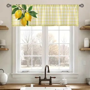 Mantovana per Finestra Pastorale Fresca con Stampa Limone a Quadretti Giallo e Bianco Tasca per Bastone Tenda Corta per Cucina