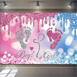 Geschlechtsenthüllung Fotografie Hintergrund Polyester Bedruckt Cartoon Teddybär Babyparty Dekoration Banner Hintergrundtuch