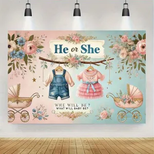 Gender Reveal Foto Hintergrund Baby Shower Party Dekoration Rosa Blau Blumen Banner
