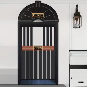 Vintage Ticket Booth Theme Party Backdrop Irregular Cutout Design Polyester Printed Photo Background For Carnival Decor