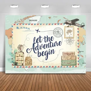 Fondo de fotografía de viaje de aventura con mapa del mundo y diseño de postal